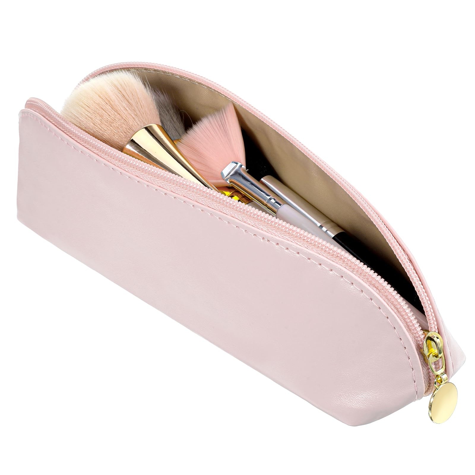 Prasacco Leather Makeup Brush Bag With 26x7x6.5 cm/10.2×2.8×2.56 in, Beige