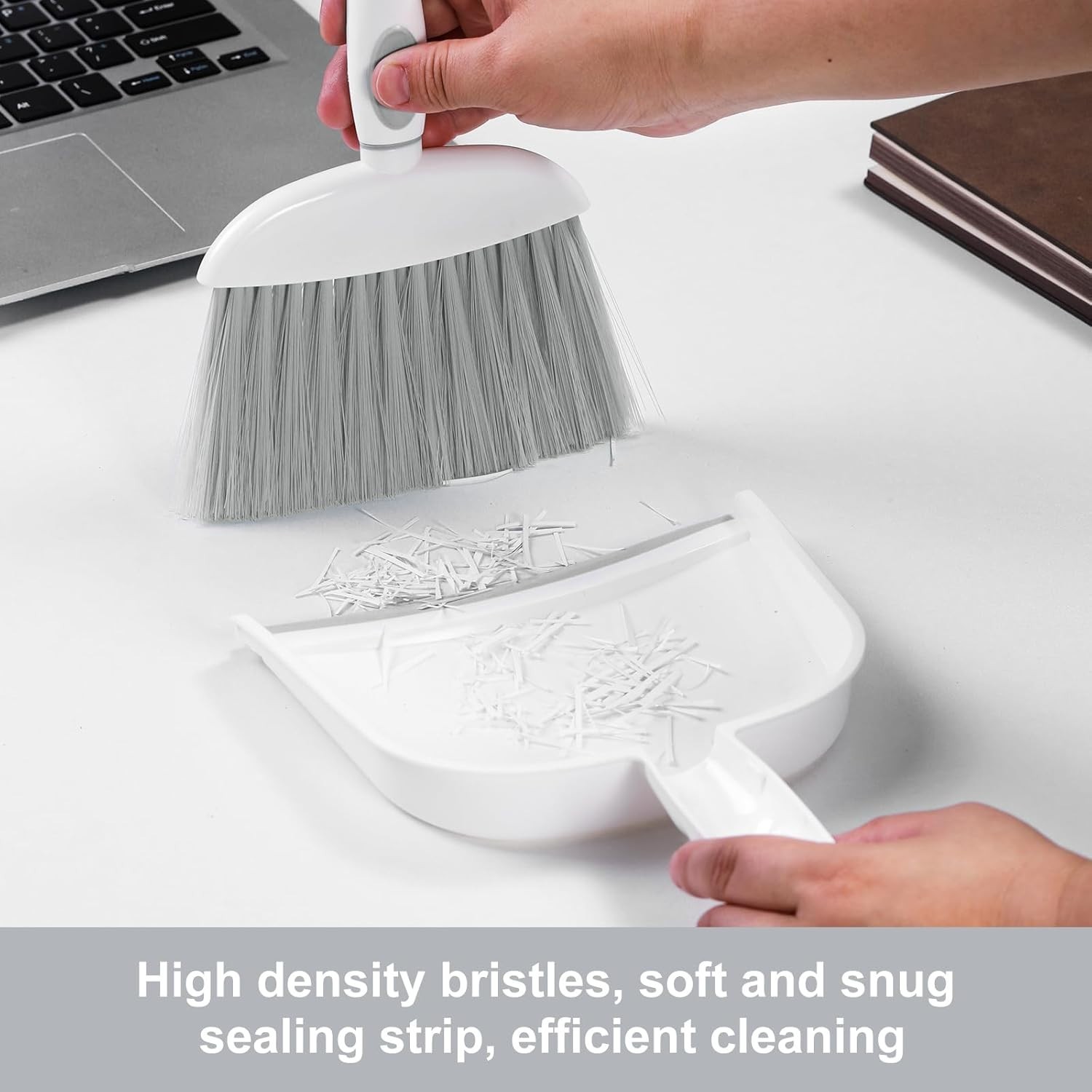 Small Dust Pan and Brush Set – Mini Broom and Dustpan Combo, White & Gray