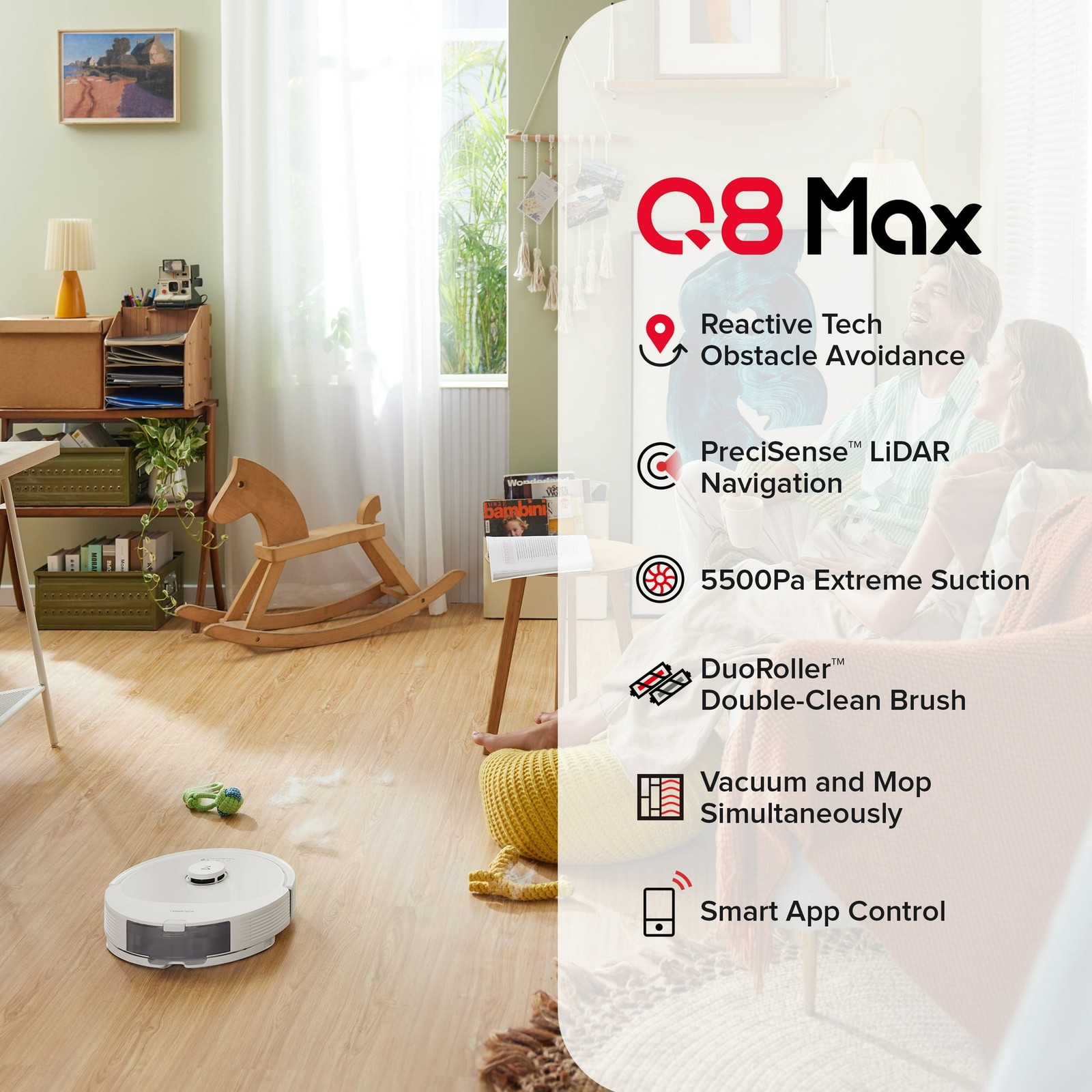 ROBOROCK Q8 MAX ROBOT VACUUM AND MOP WITH OBSTACLE AVOIDANCE, 5500PA – WHITE