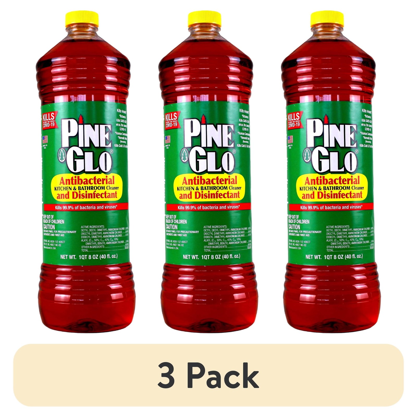 3-Pack Pine Glo All-Purpose Cleaner & Disinfectant 40 oz Each – Kills Germs