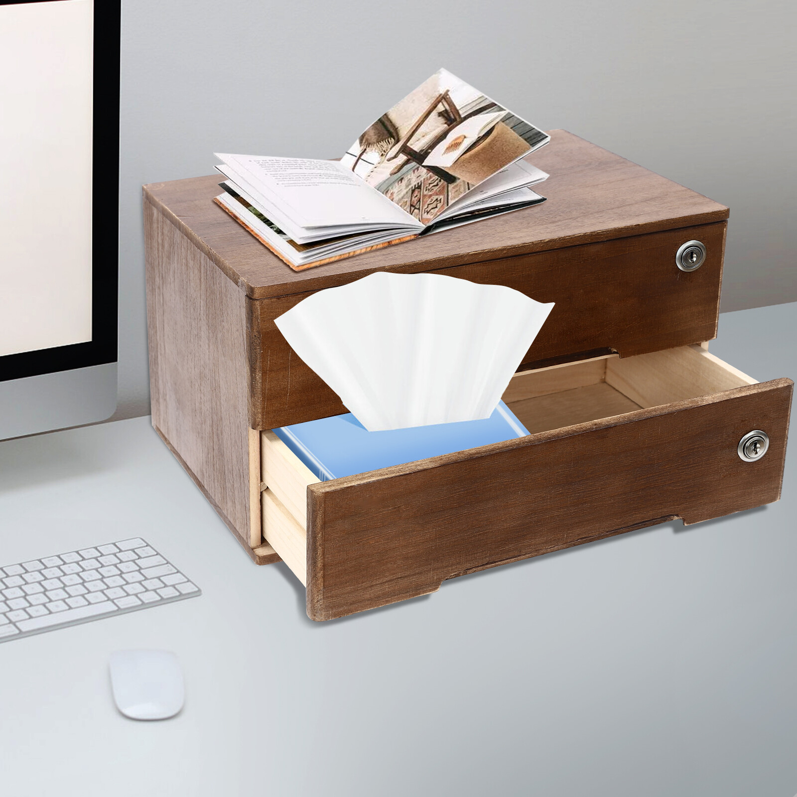 Wooden Desktop Jewelry Drawer Storage Box Table Cabinet Holder Organizer Chest