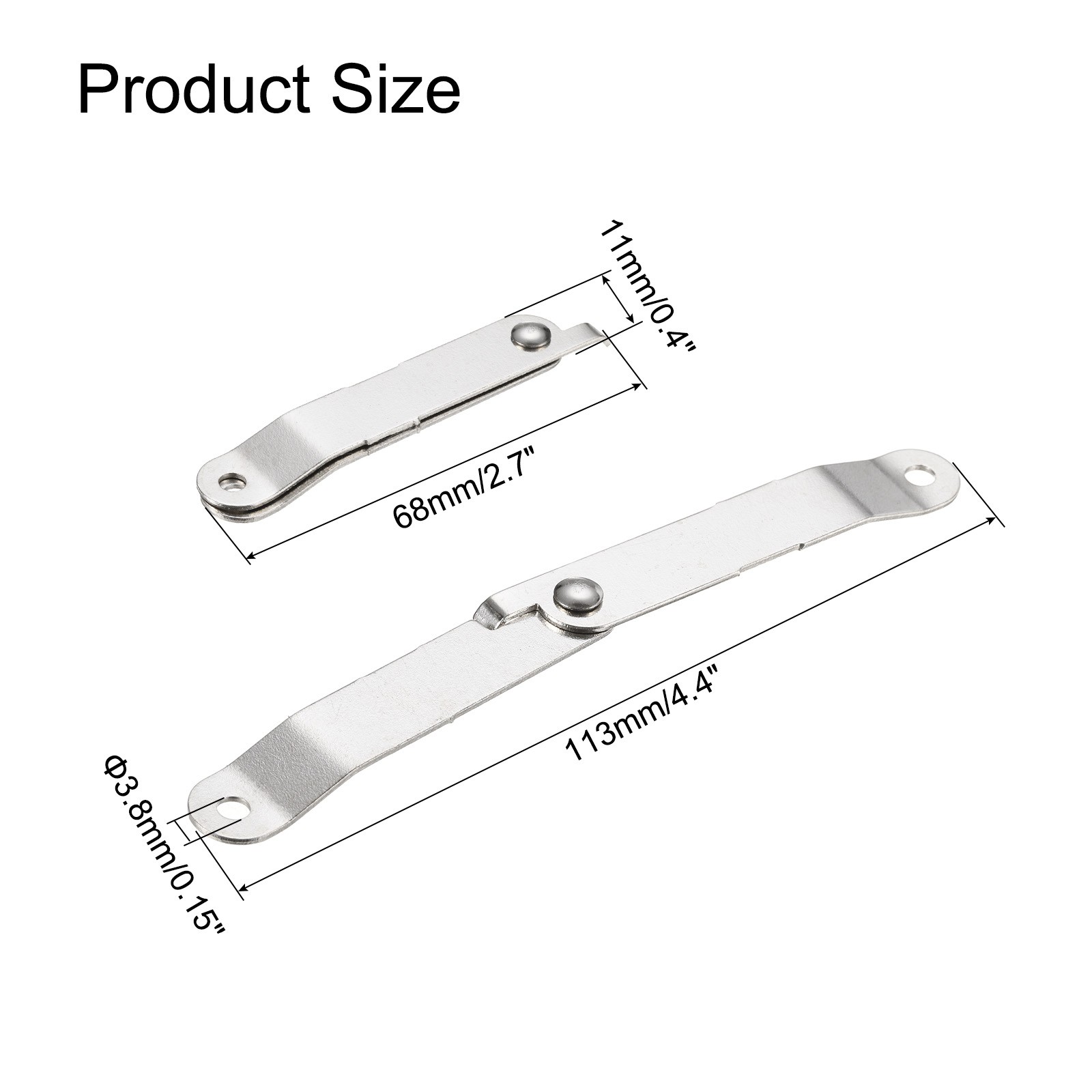 4pcs Lid Folding Support Hinges Silver Folded L 2.7″/68mm Plate W 0.4″/11mm