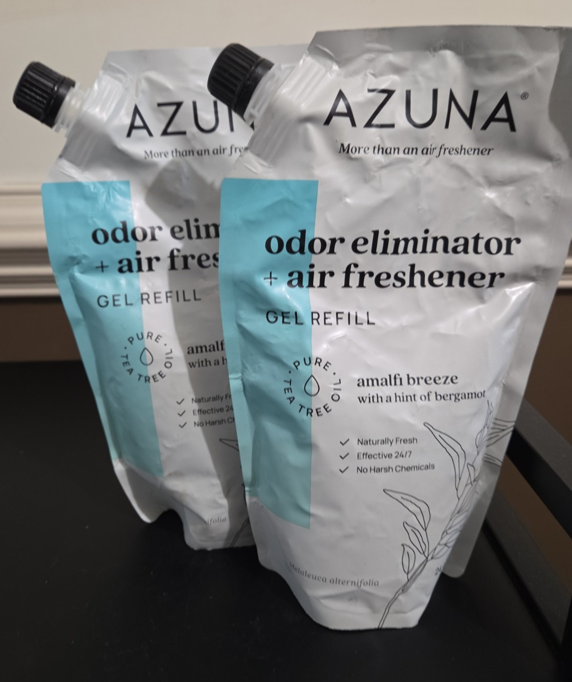 2~Azuna Odor Eliminator Air Freshener Gel Refill Amalfi Breeze Tea Tree Oil 24oz