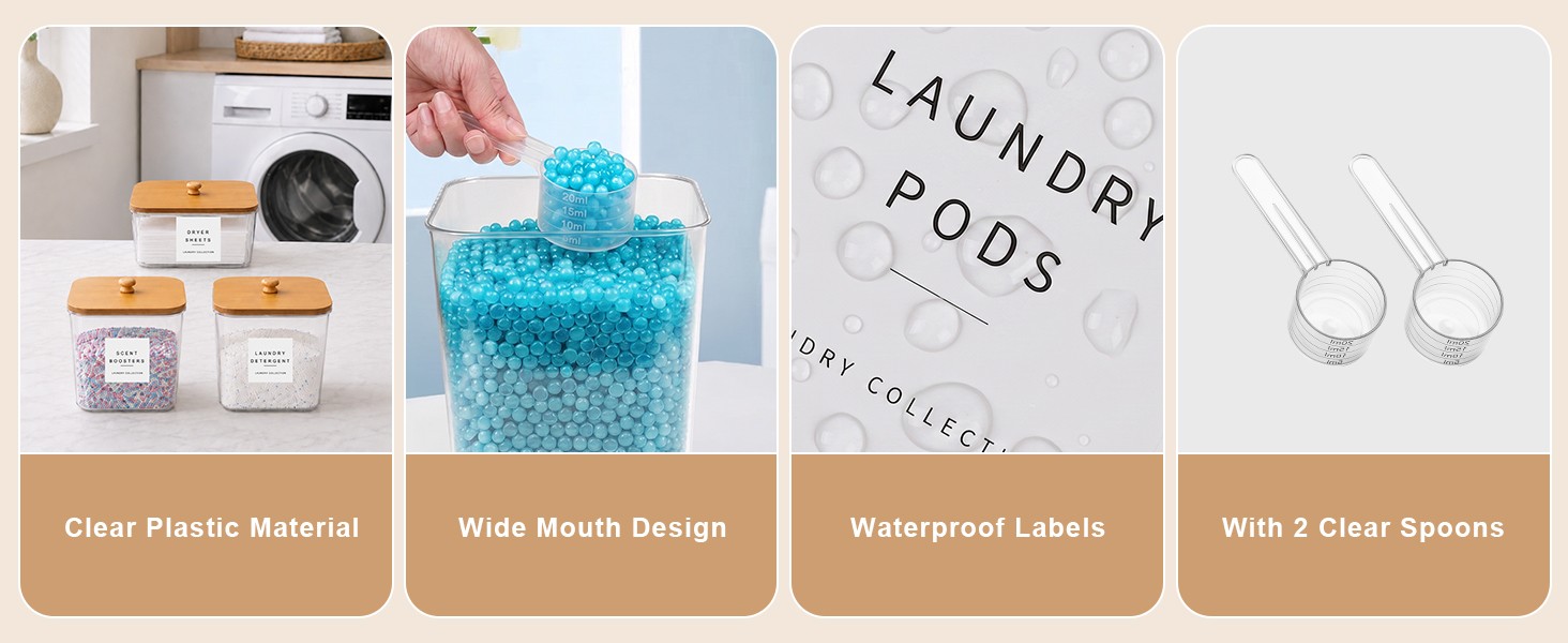 3 Pack Laundry Pod Containers and Dryer Sheet Holder, Laundry Room Organization