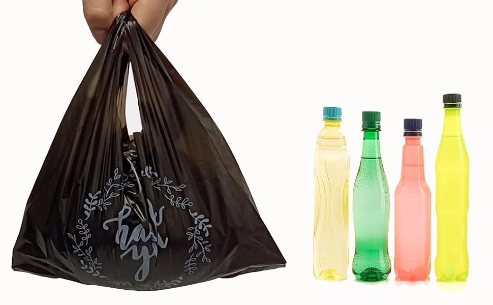 100PCS Black Thank You T-Shirt Bags Plastic Bulk Shopping Restaurant Bags 8.7 x
