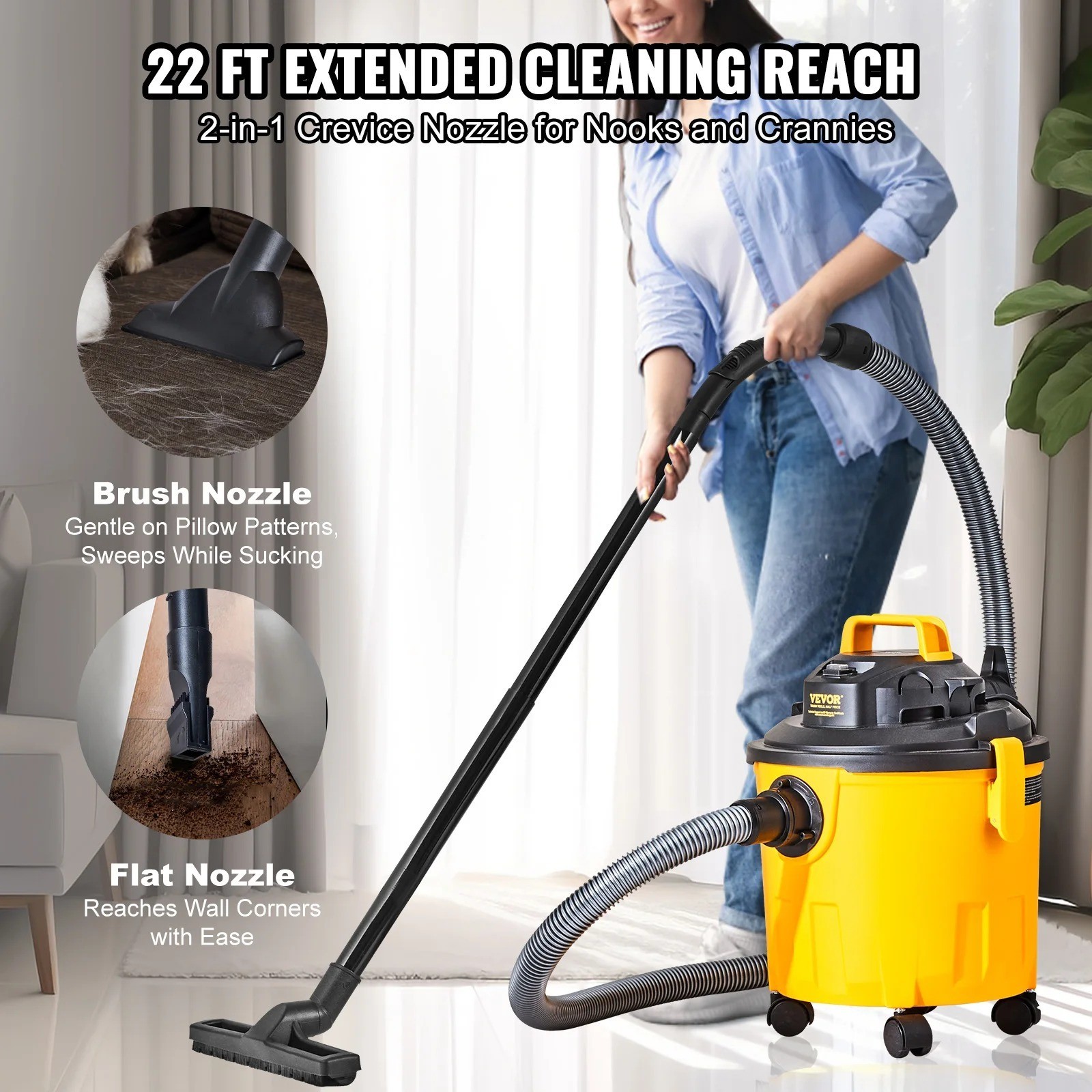 Vacuum Wet Dry Cleaner 5 Gallon 6 Peak HP Portable Shop Vac for Car Home