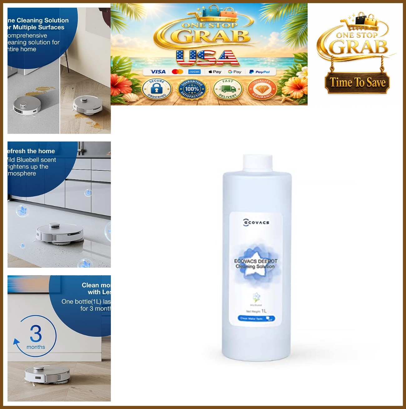 Robot Vacuum Floor Cleaning Solution Multi-Surface Stone Safe 1 Liter 3 Months