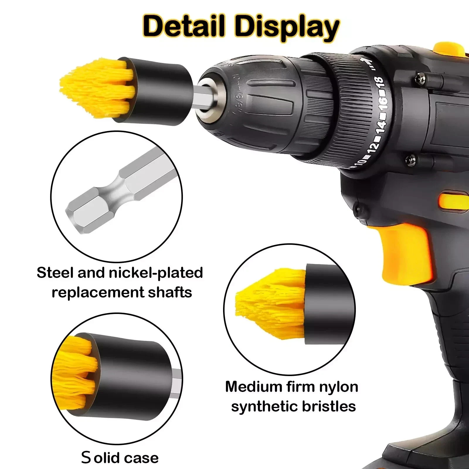Red 6 Pack Drill Brush Attachment Scrubber Brushes Set Kit with Bit Extension