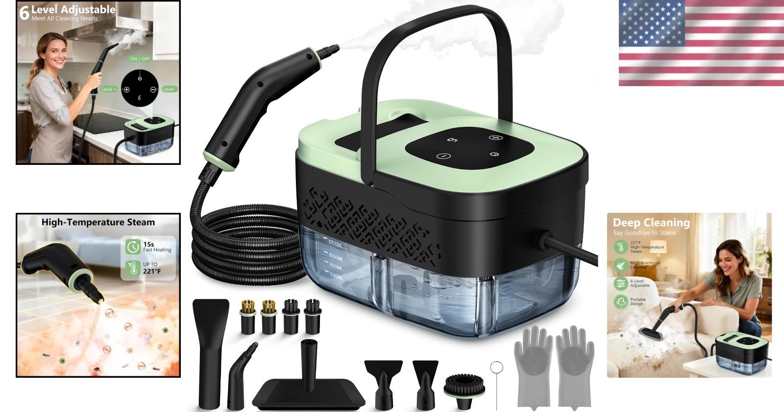 Versatile 1500W Portable Steam Cleaner for Home & Car Detailing – Eco-Friendly