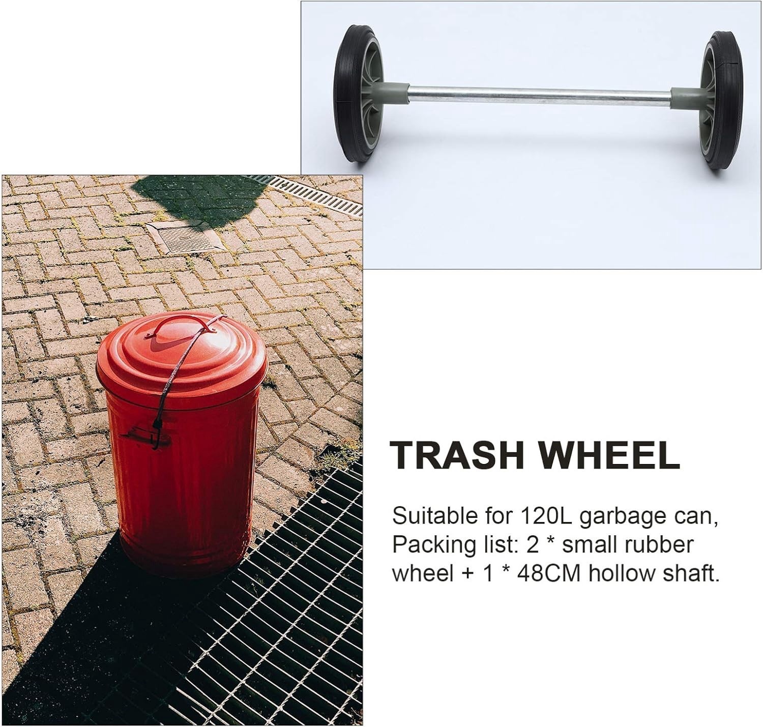 Garbage can Wheels 8 Inch Rubber Small Wheel Set with 19.68 Inch Hollow Shaft…