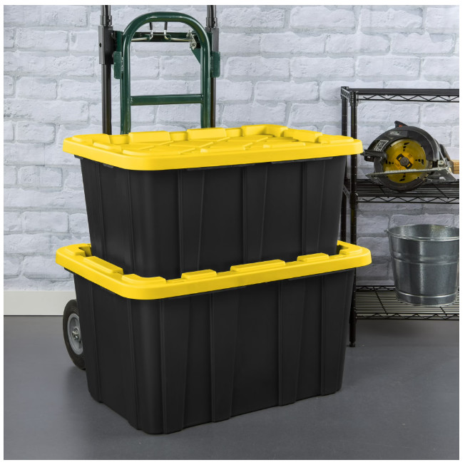 Sterilite 27 Gal Storage Tote Snap-On Lid Black/Yellow 6 Pack
