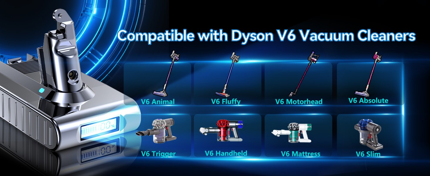 For Dyson V6 Battery DC58 DC59 SV09 V6 Mattress,V6 Trigger Battery W LED Display