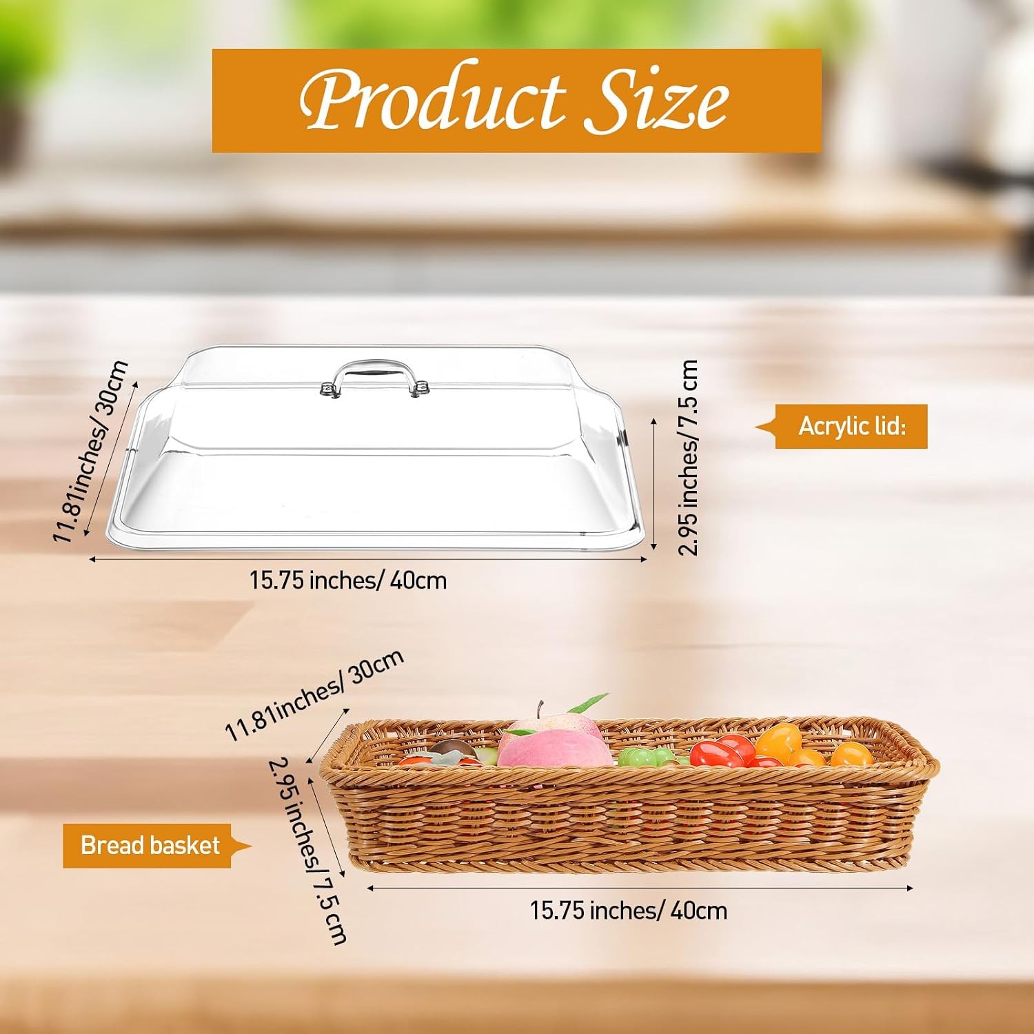 2 Pack Wicker Large Bread Basket with Acrylic Lid Housewarming Woven