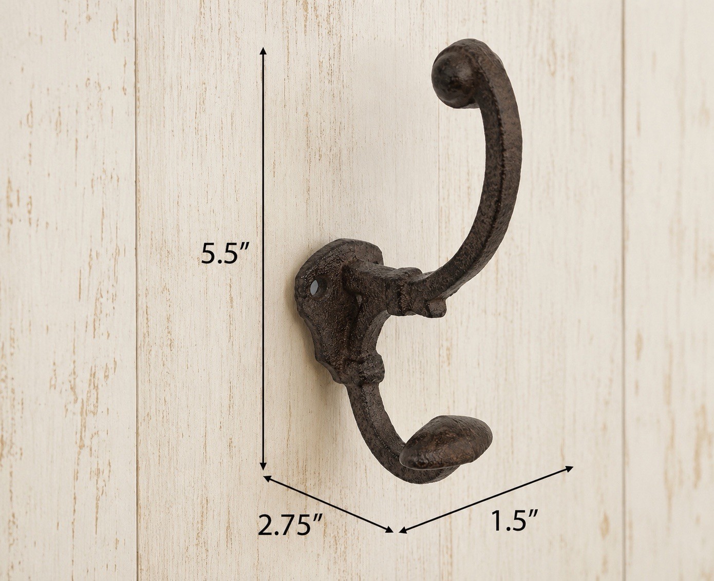 5 Rustic Cast Iron Double Wall Hooks Vintage Style Coat Keys Entryway Hooks 5.5”