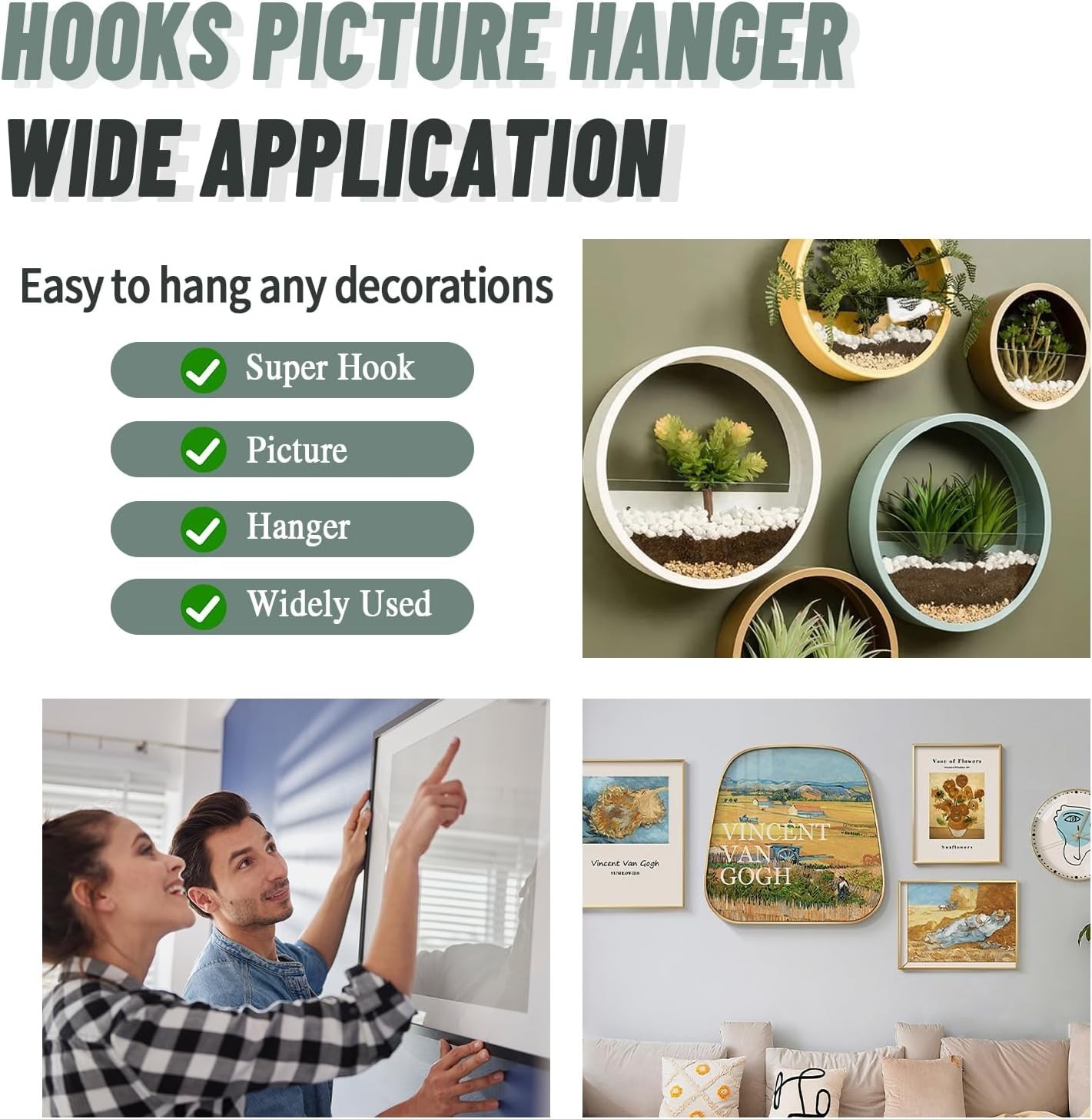 20pcs Super Strong Wall Hooks – Effortless Picture Hanger Kit for Drywall