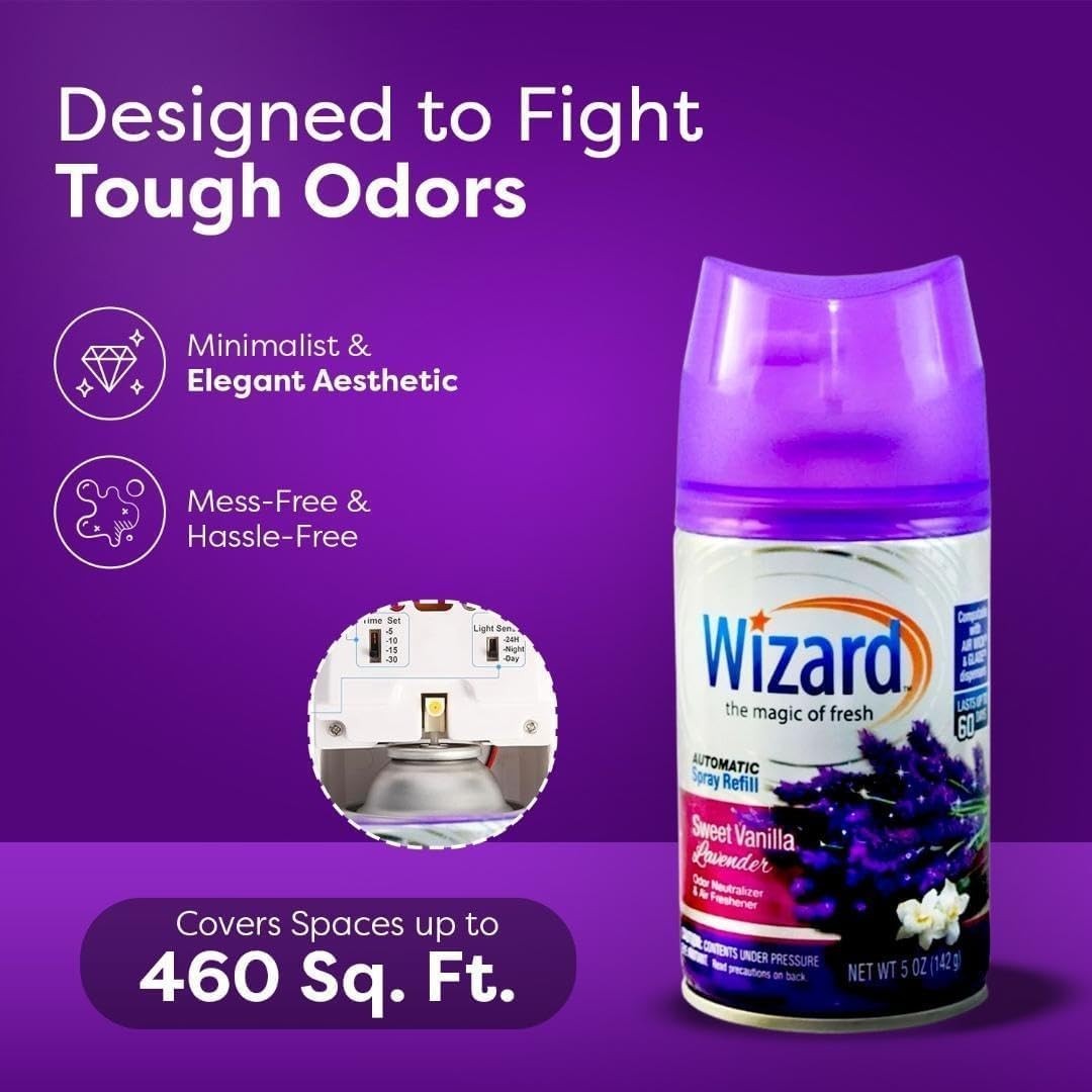 3 WIZARD AUTOMATIC SPRAY REFILLS – 5 oz SWEET VANILLA LAVENDER