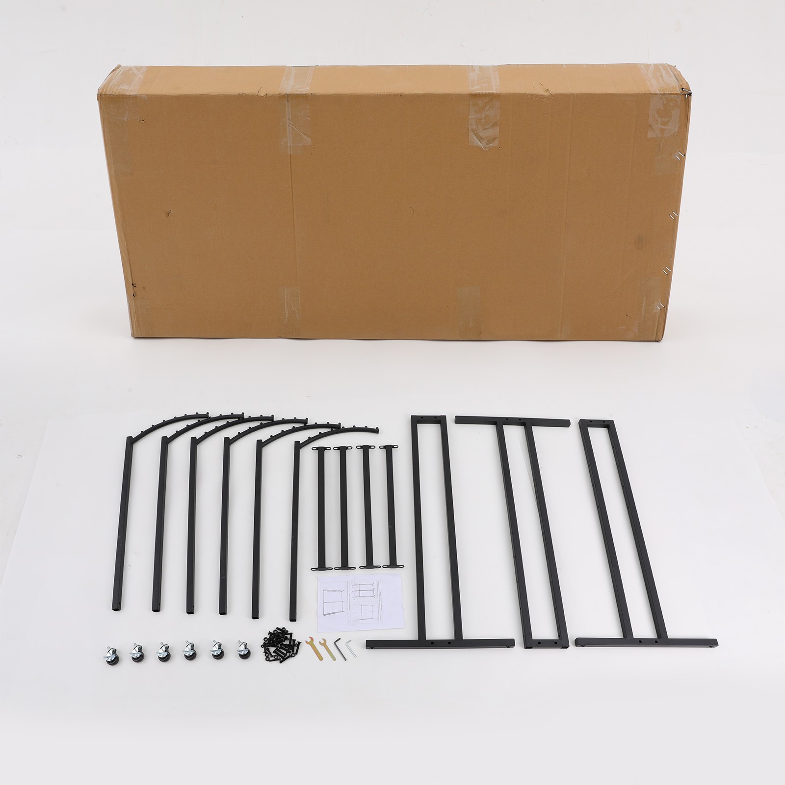 Black 6 Arms Clothing Display Rack With Wheels, 55.12-70.87in Adjustable Height