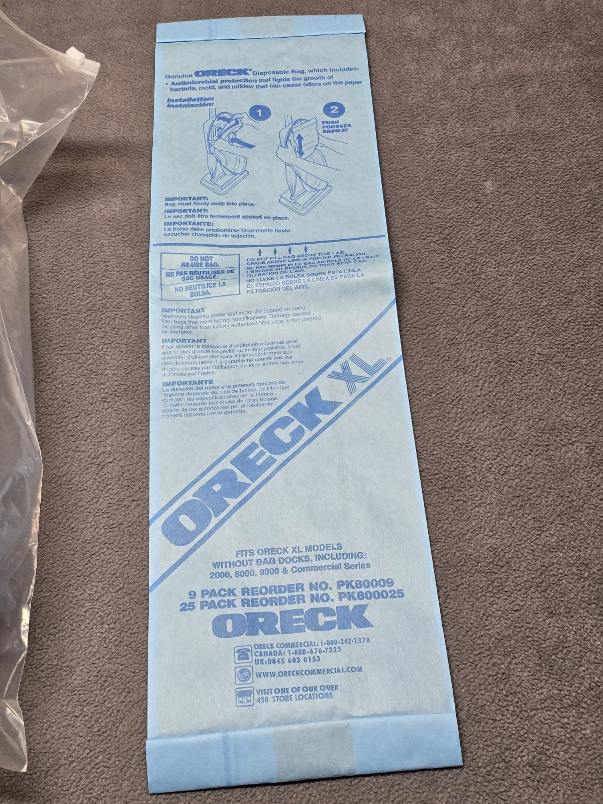 22 Pack Oreck XL Upright Vacuum Bags 2000 8000 9000 commercial PK800025