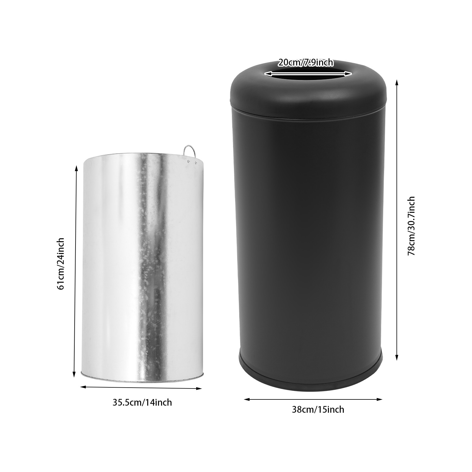 Cylindrical,Open-Top Rubbish Bin,Industrial Waste Container,Commercial Trash Can
