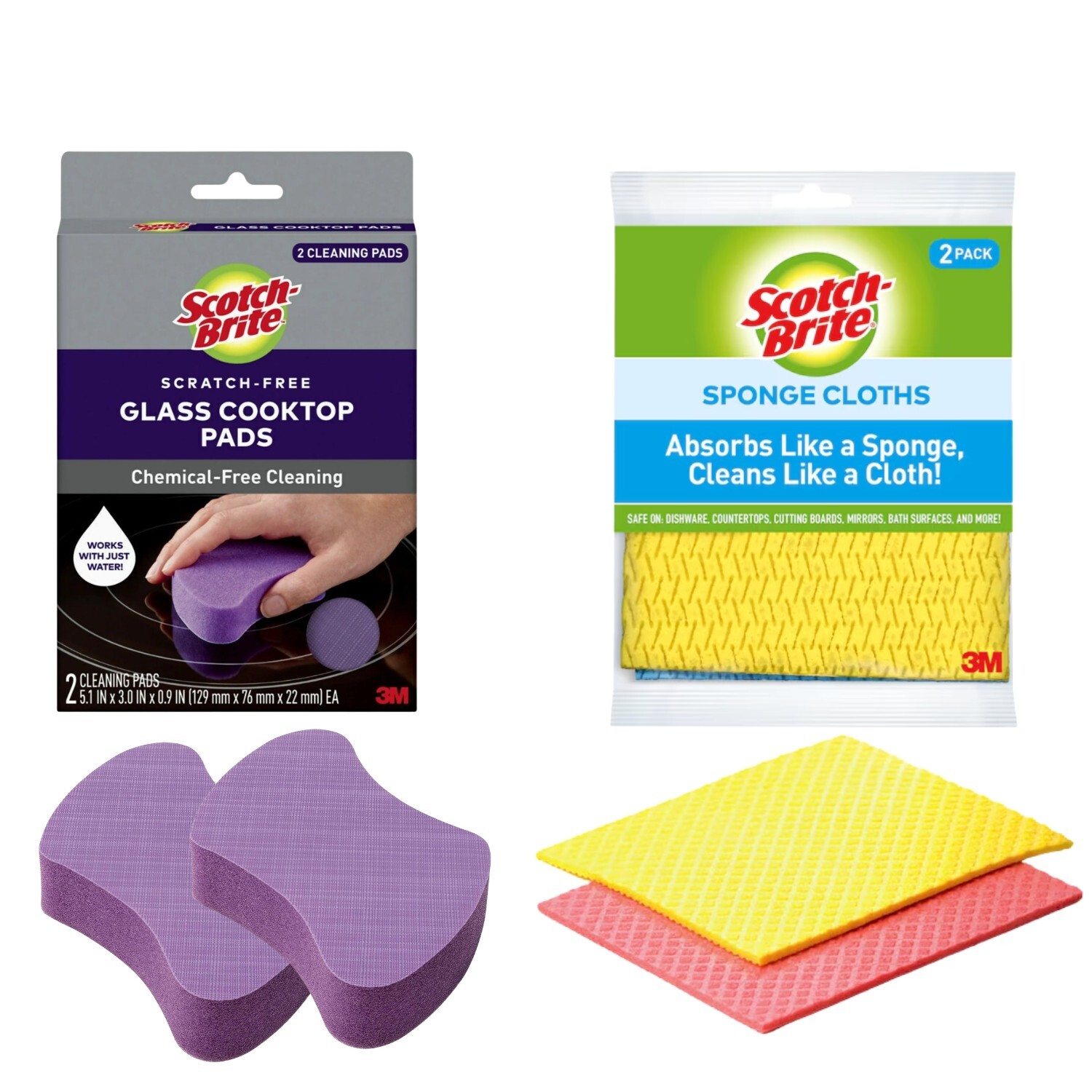 Scotch-Brite Glass Cooktop Pads and Sponge Clothes Kit – 4CT (2 Pads & 2 Cloths)