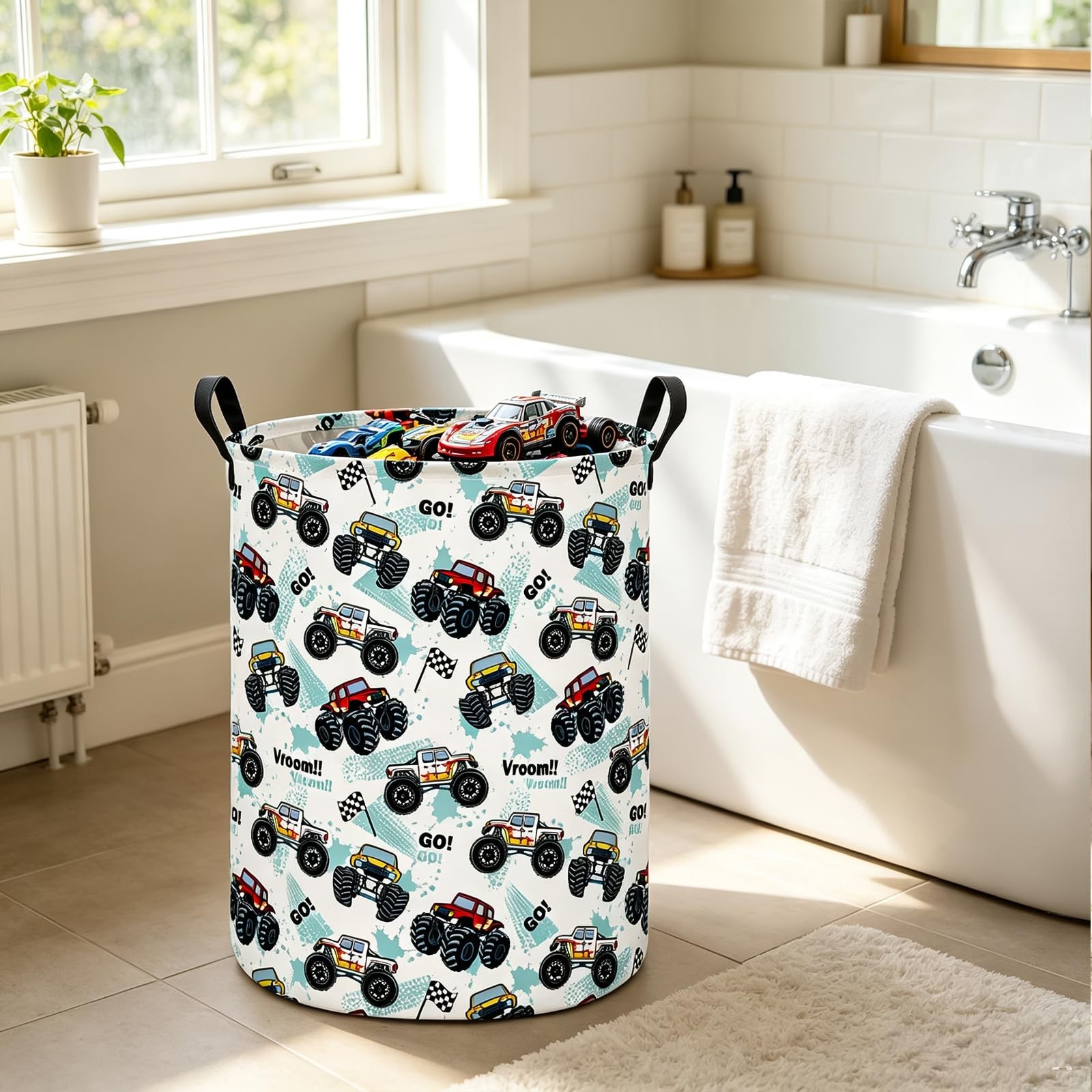 Monster Truck Laundry Hamper Large Canvas Fabric Lightweight Storage Basket/T…
