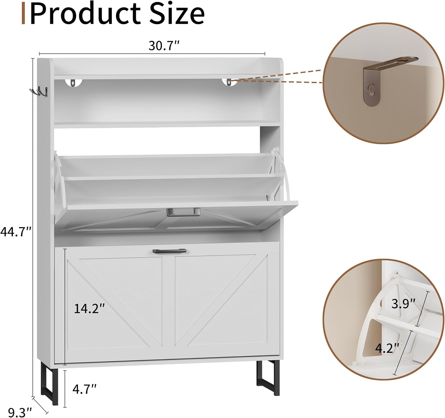 Shoe Cabinet with 2 Flip Drawers, Freestanding Hidden Shoe Storage Organizer for