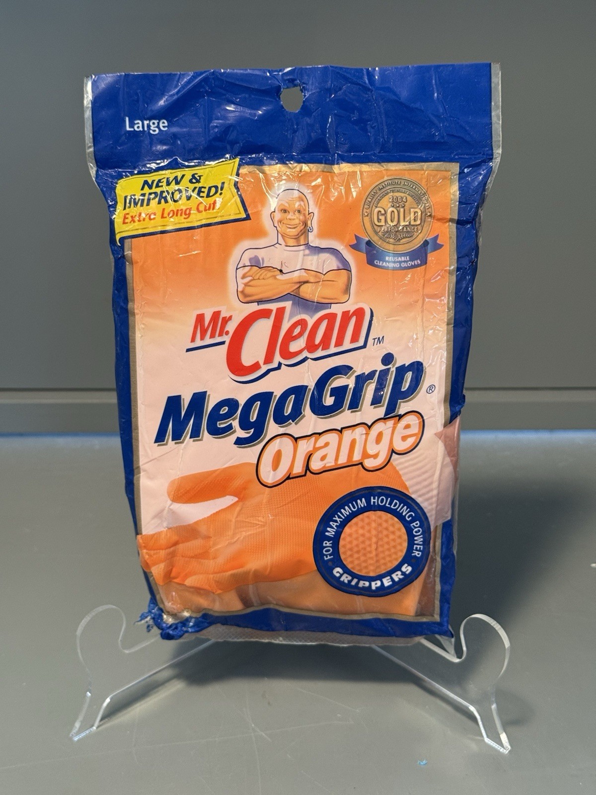 Mr. Clean Mega Grip Premium Latex Gloves • Large • Orange Extra Long Cuff •