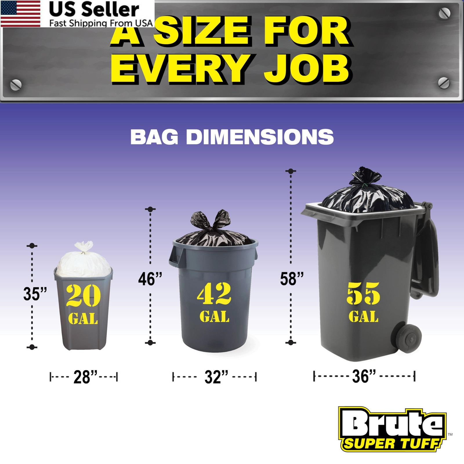 Brute Super Tuff 42 Gallon Contractor Bags, 2.0 20 Count (Pack of 1), Black
