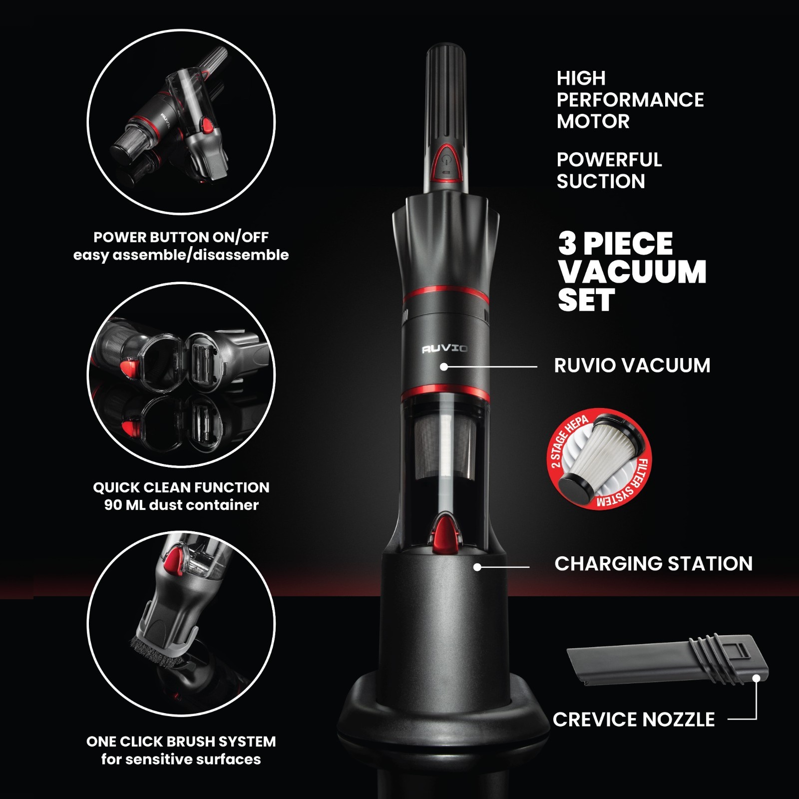 Ruvio Pro Cordless Vacuum Handheld Rechargeable Portable Cleaner Red – NEW BOX