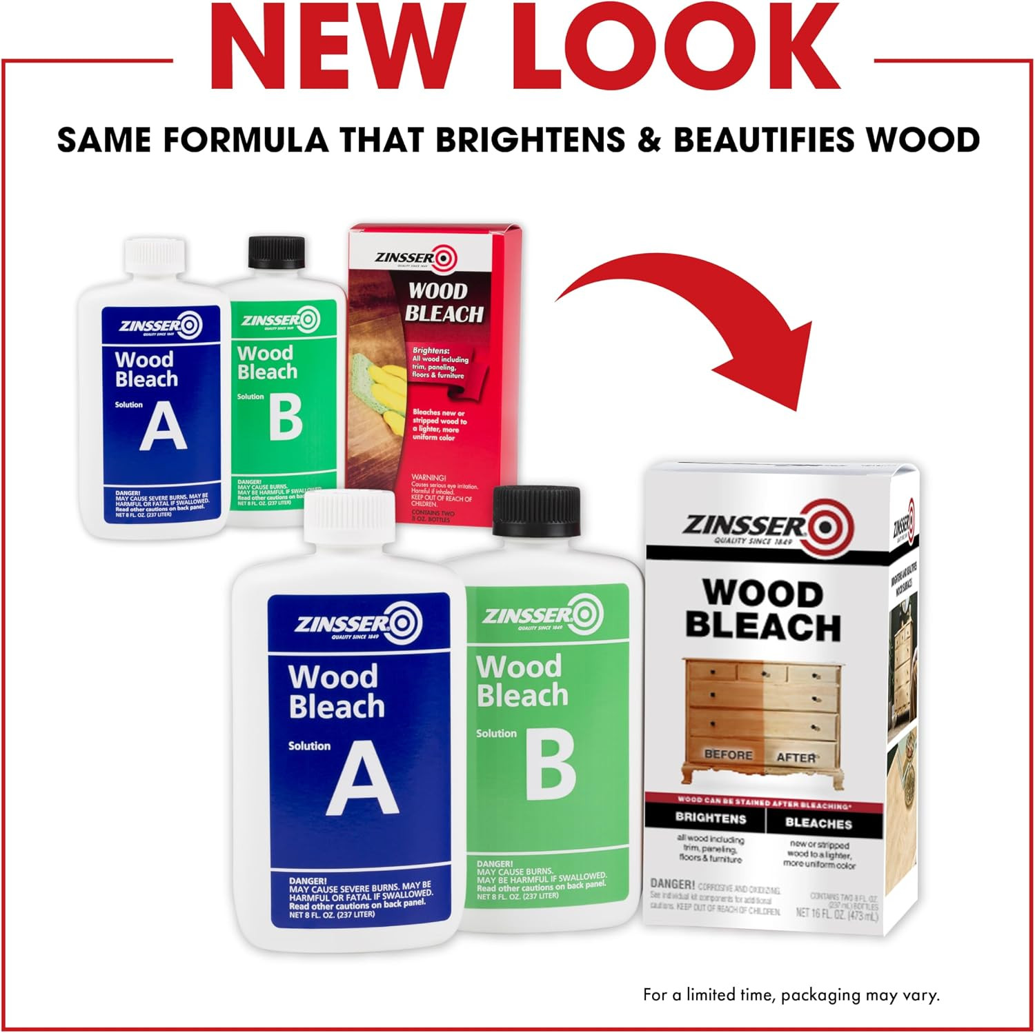 Zinsser Wood Bleach Kit, 2-Step Brightening System, Interior Wood Surfaces | 8Oz