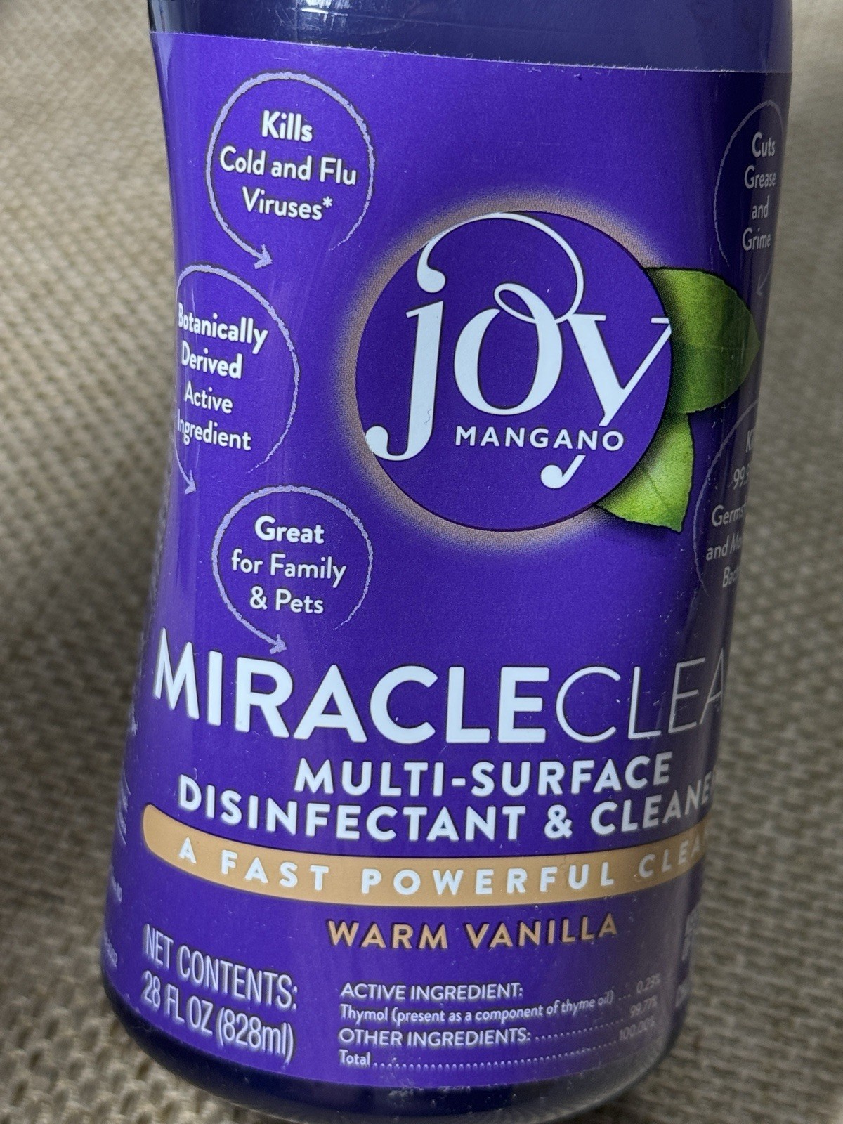 Joy Mangano MiracleClean WARM VANILLA Multi Surface Cleaner Disinfectant 28 Oz