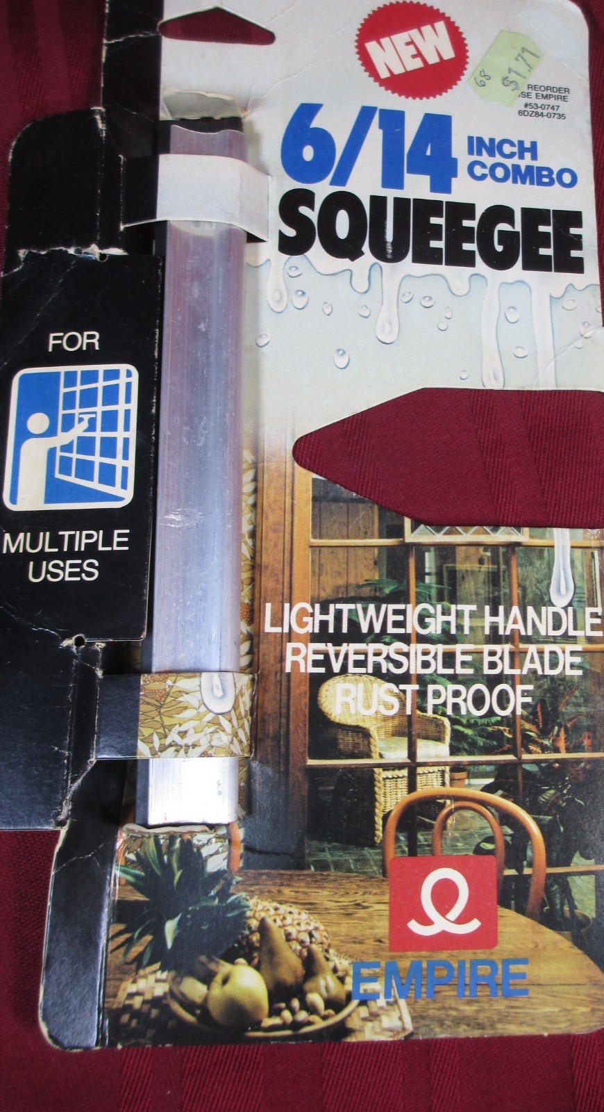 Vintage EMPIRE Window Squeegee 14″ CHANNEL RUBBER ALUMINUM PLASTIC HANDLE 4″