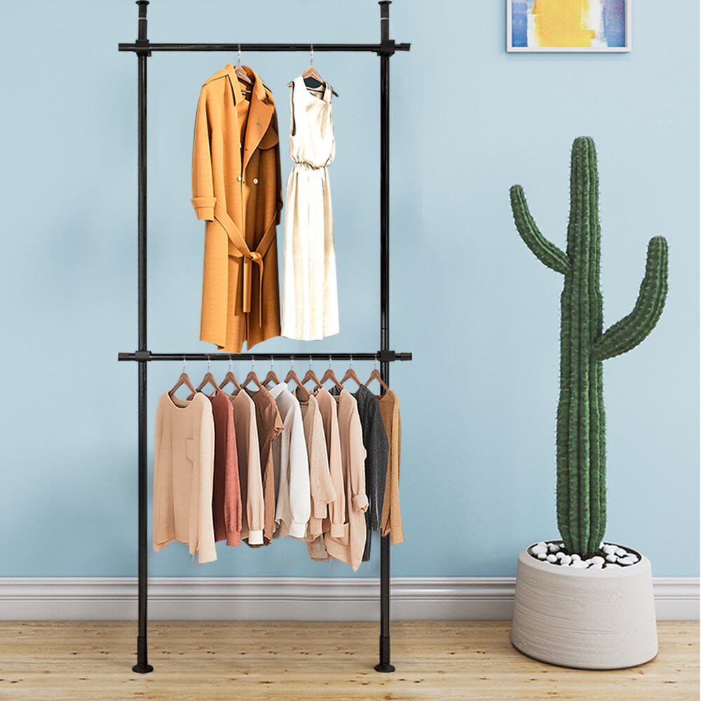 2 Tiers Rod Closet Organizer Garment Rack Clothes Hanger Storage Rack 2 Rails
