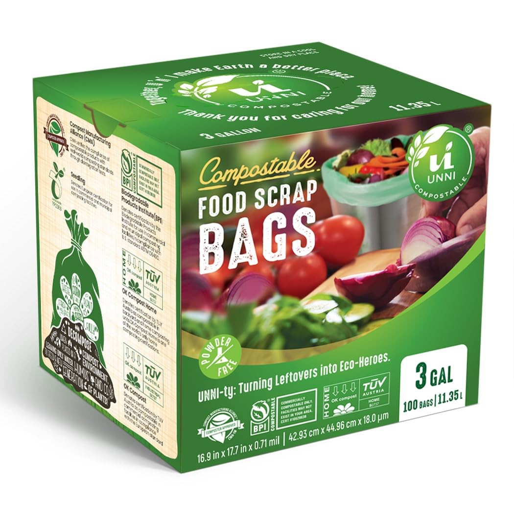 UNNI Compostable Liner Bags, 3 Gallon, 11.35 Liter, 100 Count, Extra Thick 0.71