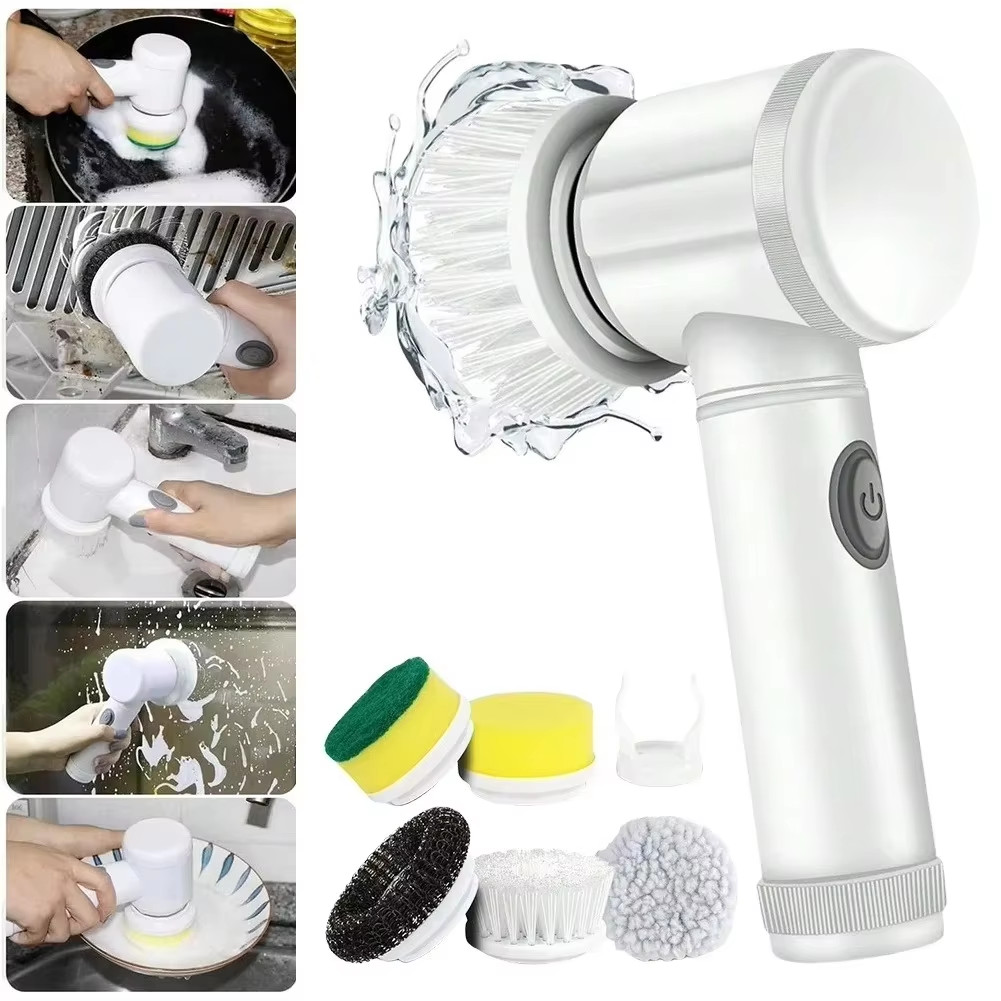 New Power Scrubber 5 Replaceable Brush Heads Electric Spin Scrubber Bathroom Cle