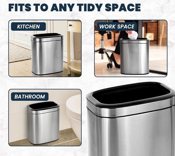 Compact 5.3 Gallon Brushed Stainless Steel Kitchen Trash Can – Open Top Design