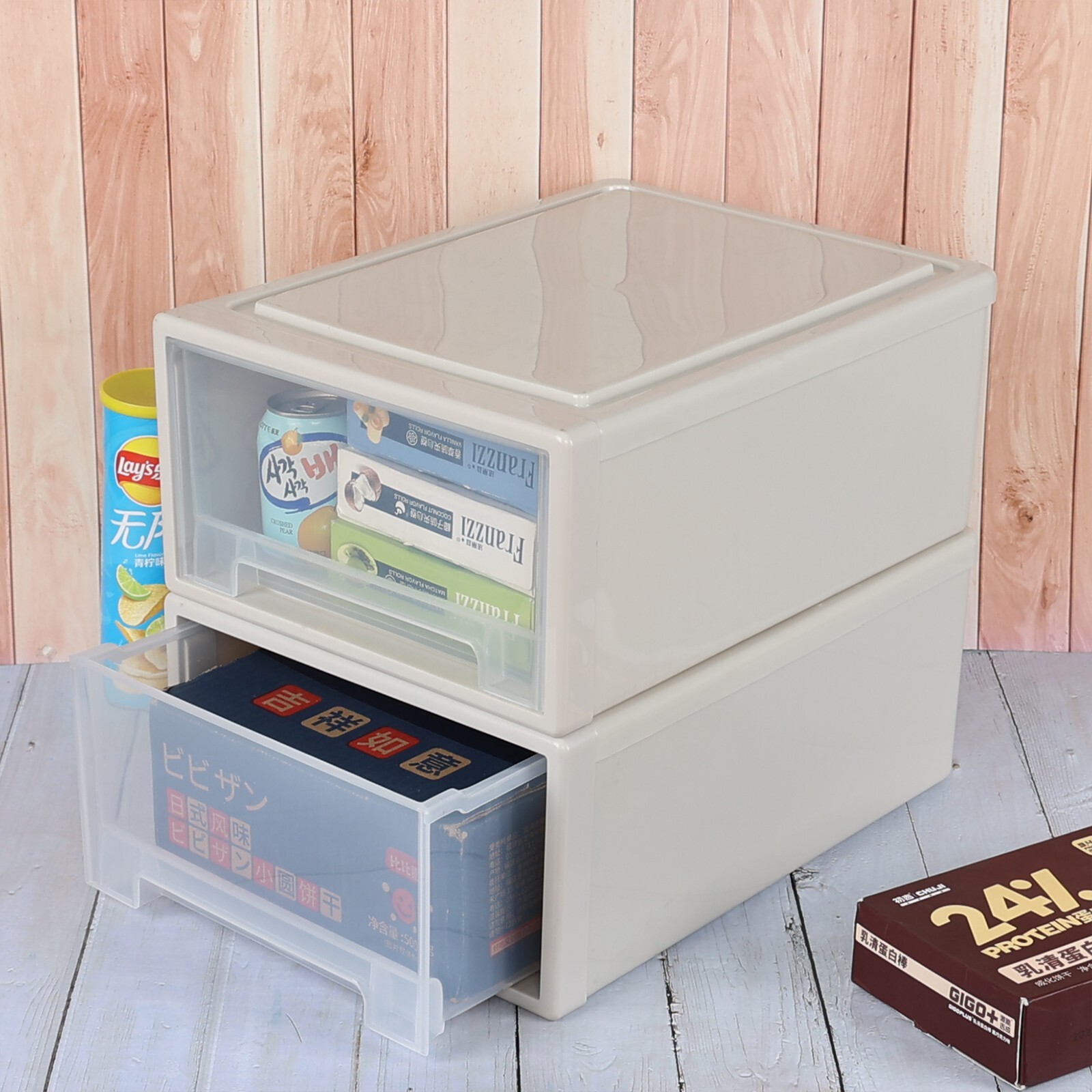 4 Packs 18 Quart Plastic Stacking Storage Drawers, Large Stackable Drawer Unit
