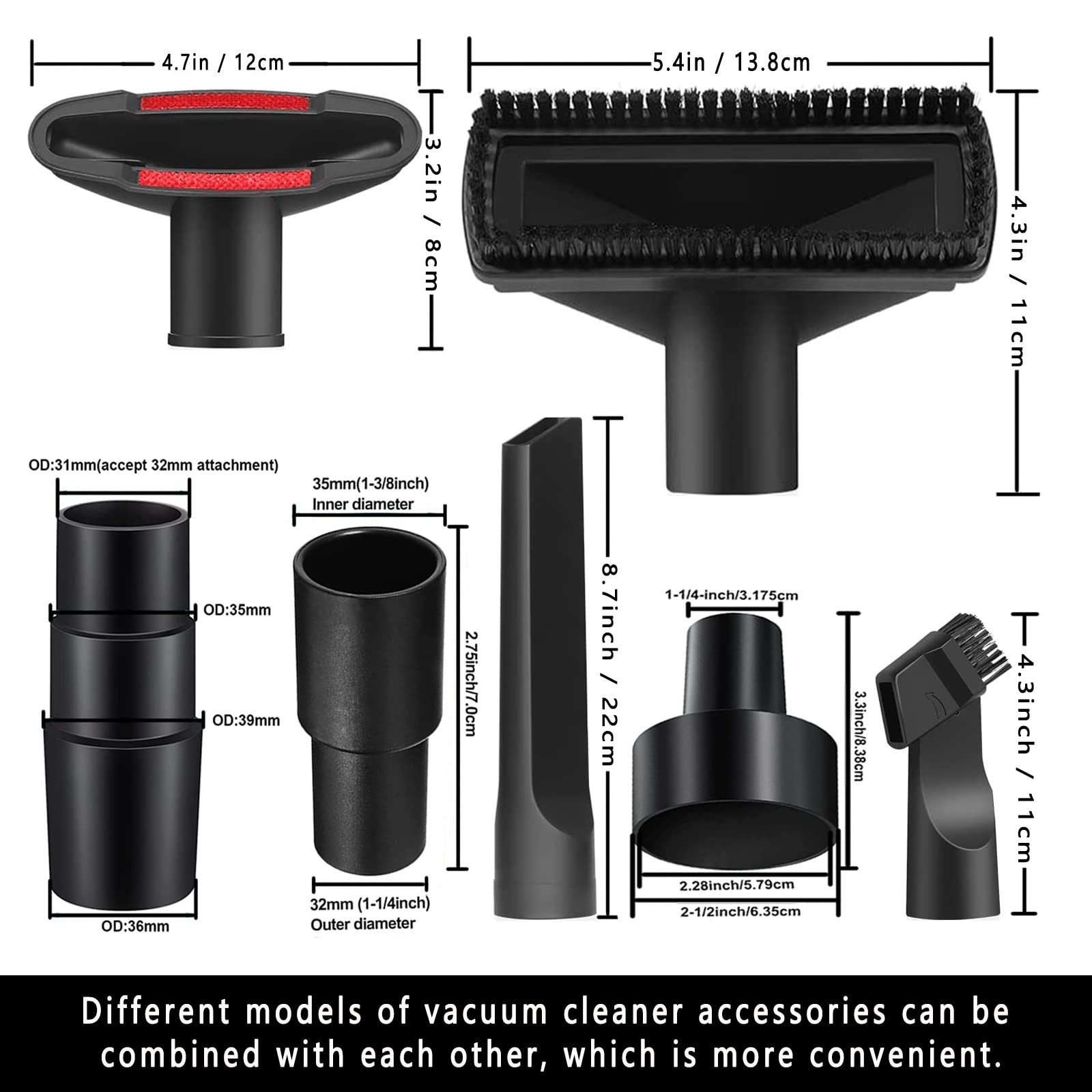 12Pcs Universal Vacuum Attachments Set – Wet Dry Hose Adapters, Hair Brush & Cre