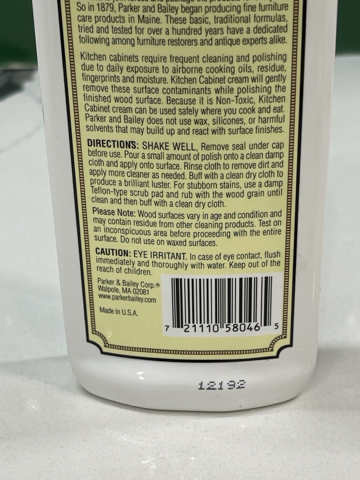 PARKER & BAILEY Kitchen Cabinet Cream 8oz Opened 90% Full