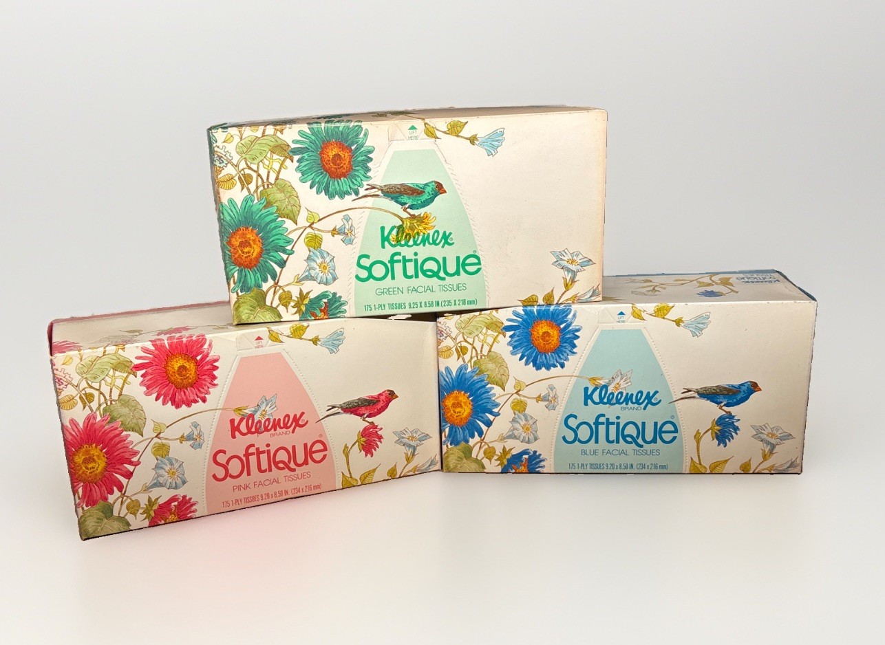 3 Boxes Vtg Kleenex Softique Facial Tissues Birds Sealed 175 1 Ply Sealed 1979