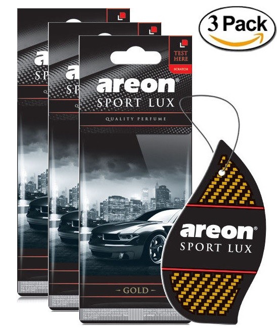 Areon Sport LUX Quality Perfume/Cologne Cardboard Car Air Freshener, Gold-3PK