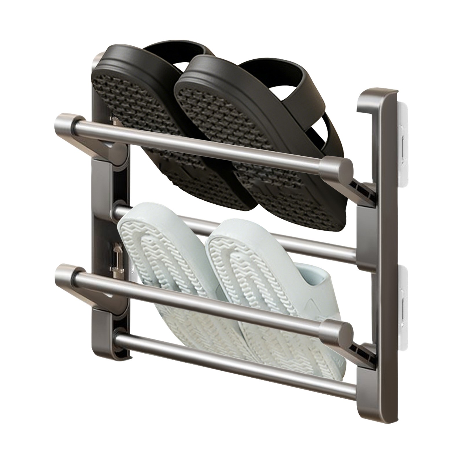 2 Tiers Bathroom Slipper Rack, Wall-mounted Foldable Shoe Rack For Behind Doors