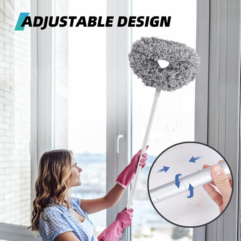 Ceiling Fan Cleaner Duster Reusable Microfiber With 13-48” Extension Pole Grey