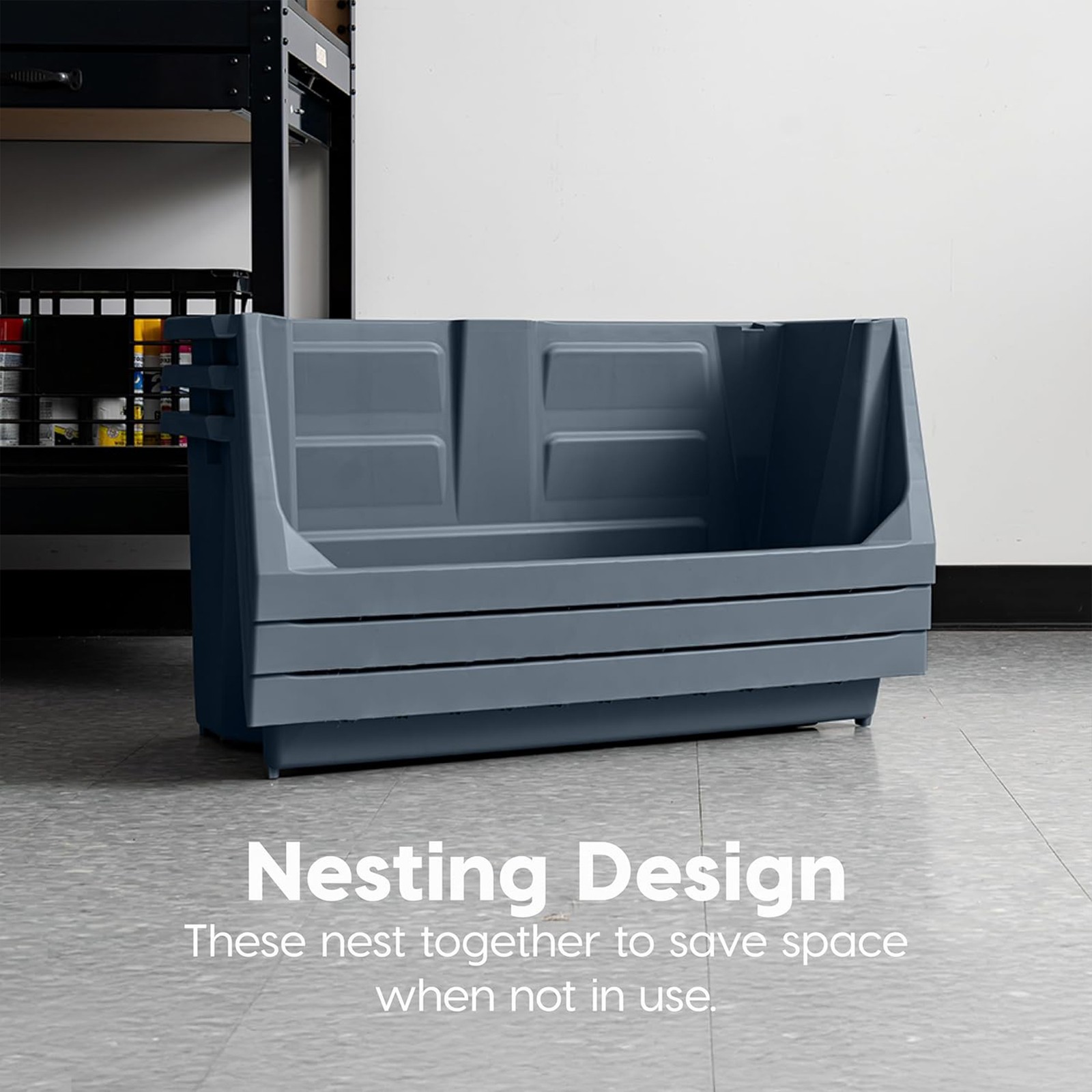 IRIS USA Open Front Storage Bins, Heavy Duty Stackable Bins, 3 Pack, Dark Gray