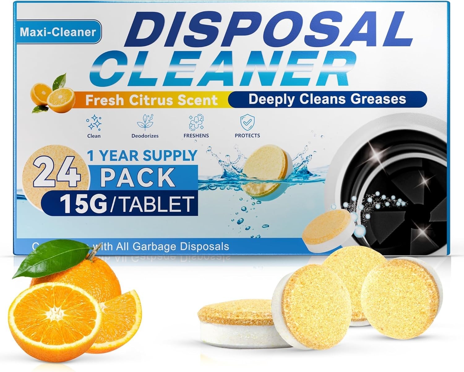 Foaming Garbage Disposal Cleaner Deodorizer Tablets – 24 Pack (1 Supply)