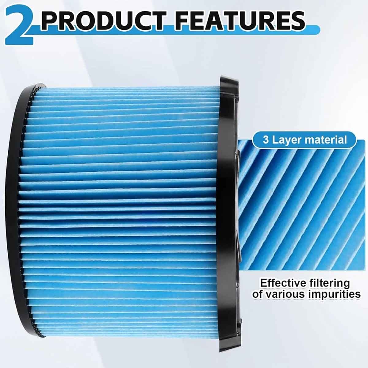 2 Pack VF3500 Portable Vac Wet/Dry Vacuum Filter Washable and Reusable USA