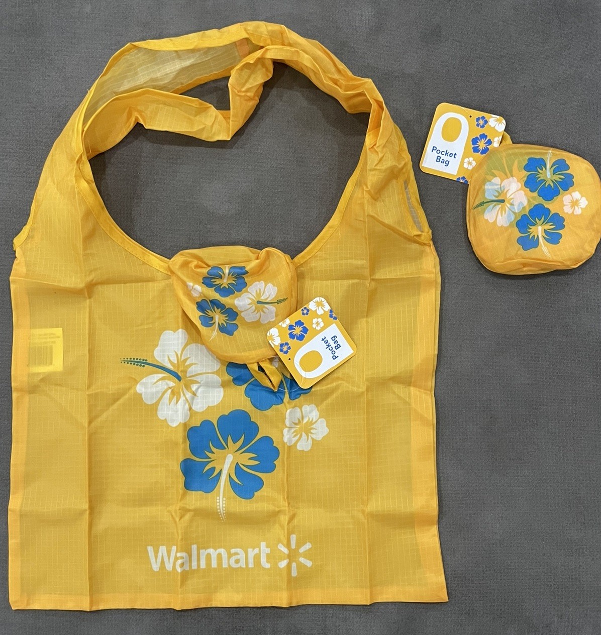 LOT of 2 Walmart Hawaii Hibiscus Reusable Shopping Pocket Bag Tote Grocery NEW