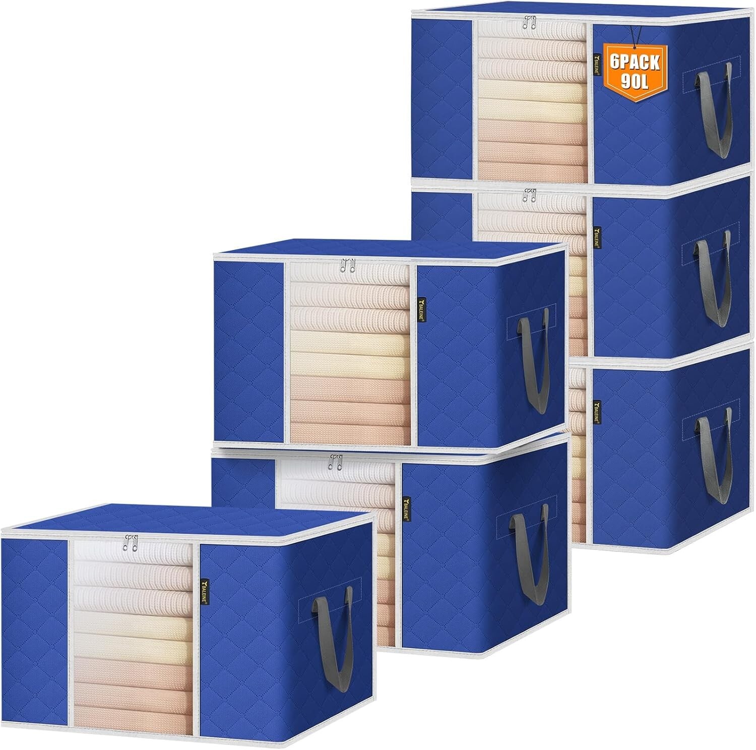 6 Pack Clothes Storage Bags, 24 Gallon Storage Containers with Reinforced Handl