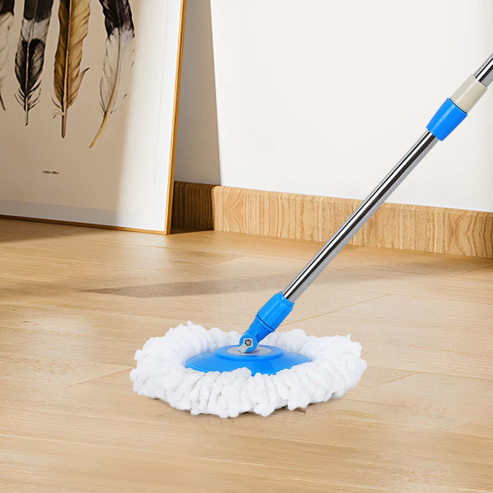 360° Rotating Spin Mop Handle Replacement Adjustable Pole 2 Microfiber Mop Heads
