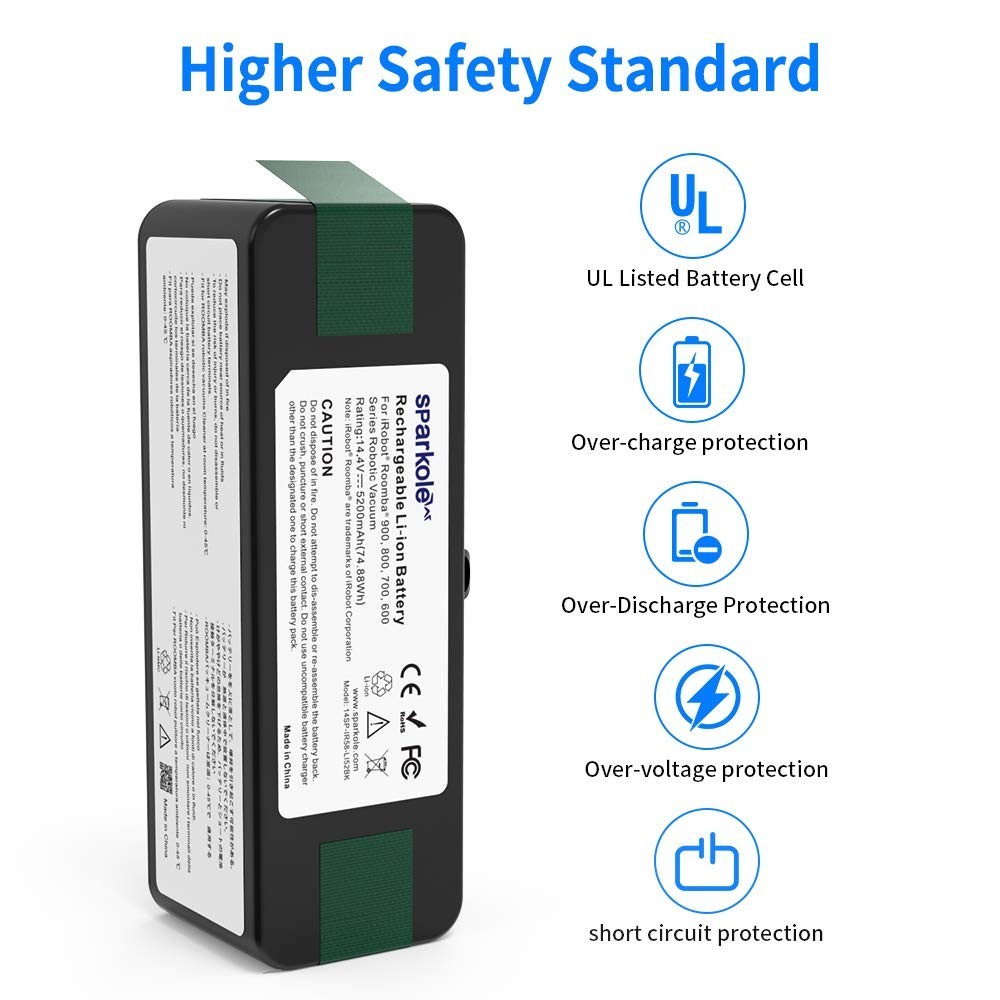 High-Capacity 14.4V 5200mAh Li-ion Replacement Battery for Roomba 900 800 700 60